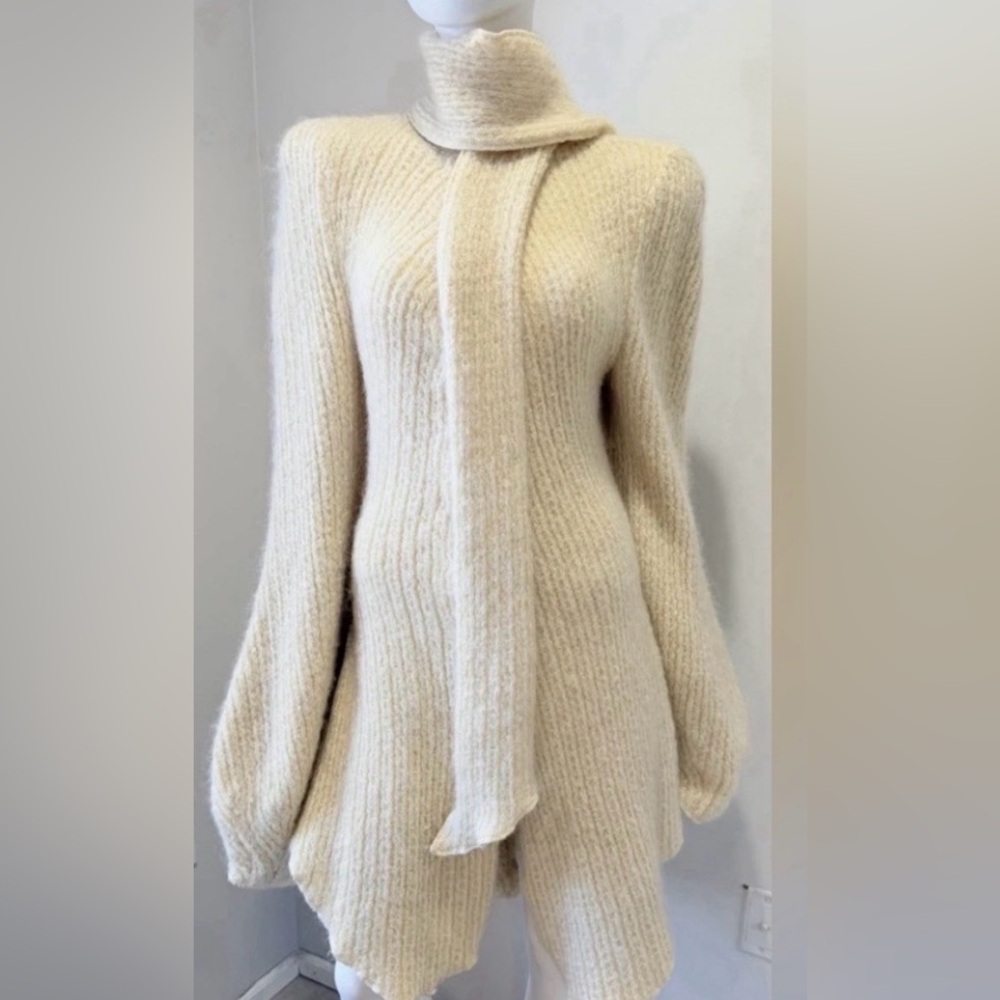 Vintage Lotte Gabole Hand Knitted Cardigan Dress 80’s Ivory Mohair couture Sm.